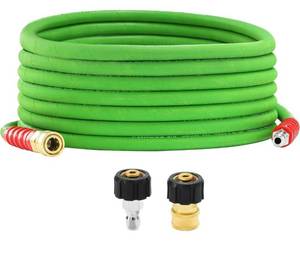 lot 9595 image: Pressure Washer Hose, 25 FT 38 Quick Connect Power Washer Hoses Kink Resistant for ColdHot Water, Steel Wire Braided Pressure Hose, M22 14 Fittings, 4000 PSI
