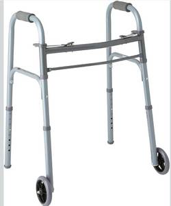 lot 9601 image: Medline Lightweight JuniorLower Height Folding Walker with 5 Wheels