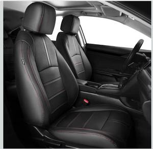 lot 9605 image: Seat Covers for Honda Civic Sedan LX 2016 2017 2018 2019 2020 2021, Faux Leather Car Seats Cover Full Set Waterproof, Black Red Line (Solid Rear Seatback - No Rear Armrest)