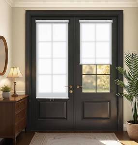 lot 9611 image: LazBlinds Cordless Roller Shades for French Doors, No Drill French Door Blinds for Privacy, Blackout Roll Up Shades for Front Door Sidelight Glass Door Patio, 27 58 W x 42 H, White