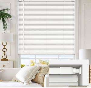 lot 9613 image: LazBlinds No Tools No Drill 1 Vinyl Mini Blinds, Cordless Blinds for Windows, Light Filtering Horizontal Window Blinds & Shades, 33 W x 64 H, White
