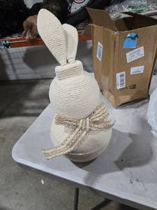 lot 9614 image: BrightRow 20 Inch Rattan Bunny with Bow Rabbit Easter Decorations, Spring Rabbit Decoration Statue Figurine for Home Farmhouse
