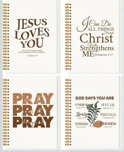 lot 9615 image: 4 Pcs Christian Notebooks Journal for Women Bible Journaling Notebook 5.5 x 8.3 Inch Spiral Prayer Journal Gifts with Bible Verses for Note Taking Religious Inspirational Supplies