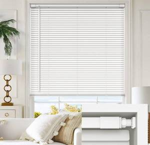 lot 9616 image: LazBlinds No Tools No Drill 1 Vinyl Mini Blinds, Cordless Blinds for Windows, Light Filtering Horizontal Window Blinds & Shades, 33 W x 64 H, White