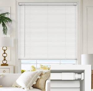 lot 9619 image: LazBlinds No Tools No Drill 1 Vinyl Mini Blinds, Cordless Blinds for Windows, Light Filtering Horizontal Window Blinds & Shades, 33 W x 64 H, White