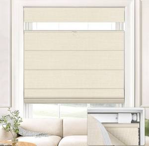 lot 9621 image: UNISHADES No Drill Top Down Bottom Up Roman Shades for Windows, 26 W x 64 H, Beige
