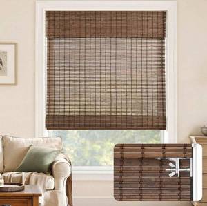lot 9629 image: LazBlinds No-Drill Cordless Roman Shade - Light Filtering Natural Wood, Easy Install Bamboo Blind for Windows 23 W x 48 H, Malay Walnut