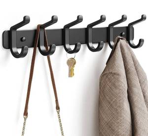 lot 9639 image: pickpiff Coat Rack Wall Mounted Heavy-Duty Metal Coat Hanger 6 Hooks for Hanging Hat, Clothes, Robe, Keys, Backpack, Bathroom Towels, Jacket, Purse - Closet, Door, Entryway, Mudroom (Black, 1 Pack)