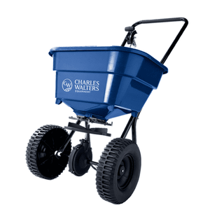 lot 9644 image: Charles Walters Equipment CW1000 Homeowner Broadcast Spreader for Spreading Fertilizer and Ice Melt on Lawns  Sidewalks  and Driveways  65lb Capacity  33  x 35