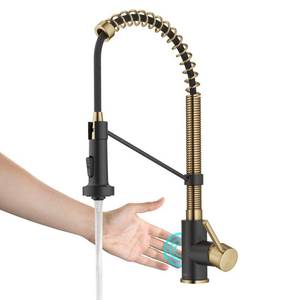 lot 14056 image: KRAUS Bolden Touchless Sensor Commercial Style Pull-Down Single Handle Kitchen Faucet in Brushed BrassMatte Black