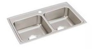 lot 14070 image: Stainless Steel 33 x 19-12 x 7-58 Equal Double Bowl Drop-in Sinkg