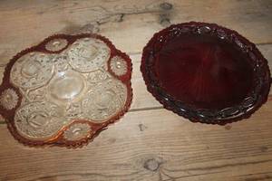 lot 4971 image: Vintage Red Glass Cake Plate and More