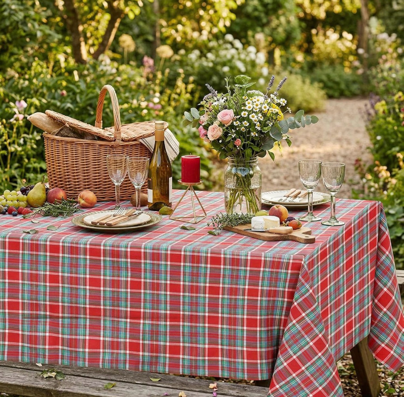 lot 4086 image: COOL Checkered Tablecloth Fabric Christmas Decorations - Rectangle 57x84 Inches Classic Gingham Buffalo Plaid Table Cloth for Indoor Outdoor Use Washable Table Cover for Kitchen  - Retail $0