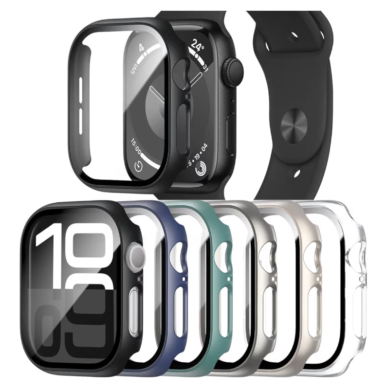 lot 4215 image: 6 Pack Case with Tempered Glass Screen Protector for Apple Watch Series 1011 46mm, Ultra-Thin Protective Face Cover Hard PC Bumper Case for iWatch 46mm Accessories - Retail $0