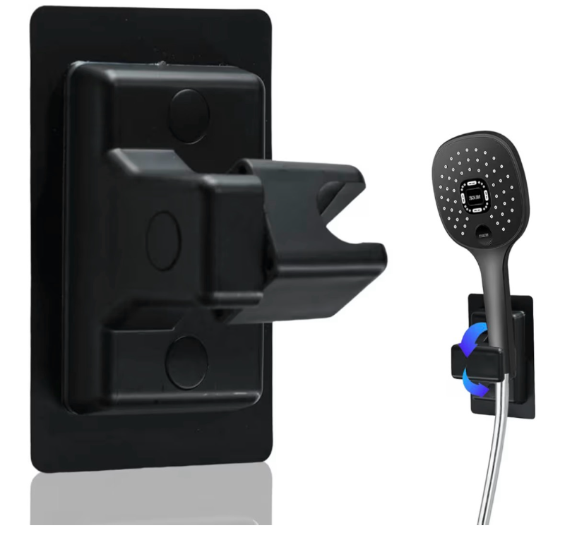 lot 4216 image: Handheld Shower Head Holder Wall Mount, Adjustable 360° Strong Adhesive Shower Head Holder, No Drilling Black Bathroom Bracket, Universal Waterproof Shower Holder Replacement (Black) - Retail $0