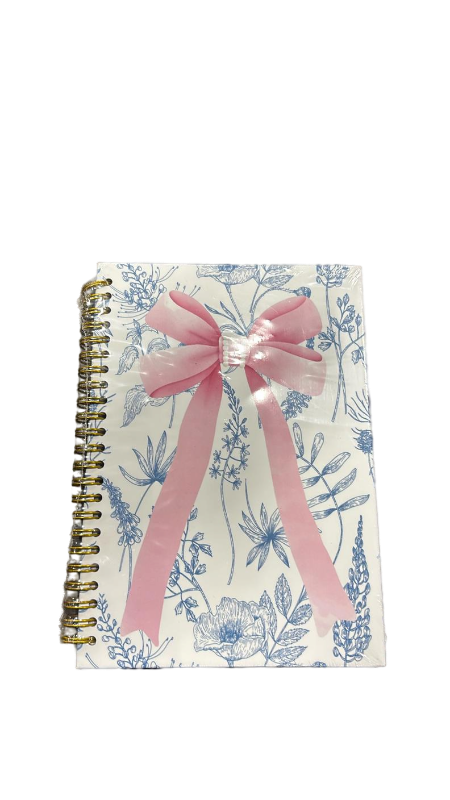 lot 4327 image: Pugwak Coquette Pink Bow Floral Journal Notebook - Preppy Tredny Flower Notebooks College Ruled for Work School, Gifts for Girls Women, Office Supplies, Hardcover Spiral Notebook 5.5x8.3 - Retail $0