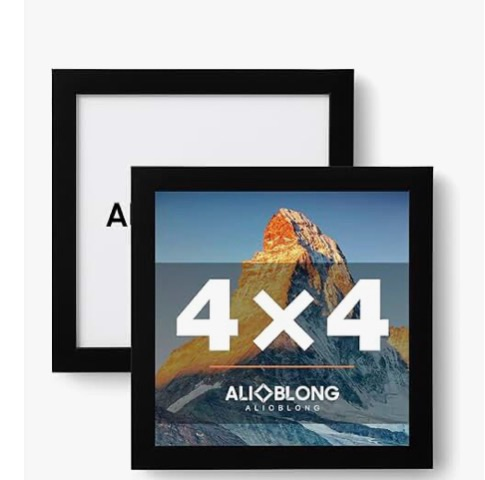 lot 4332 image: THCASITO Picture Frames 4x4 Black Square Photo Frames without Mat for Desk or Wall Decor, Set of 2 - Retail $0
