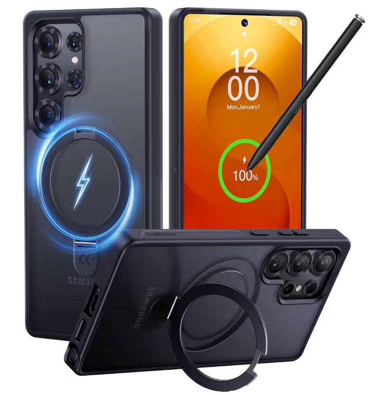 lot 4360 image: CASEKOO Worlds First 3-in-1 Magnetic Ring Stand for Samsung Galaxy S25 Ultra case  Patented Design, 16FT Military Drop Protection, Magsafe Compatible  Slim Matte Translucent Cover 6.9 2025, Black - Retail $0