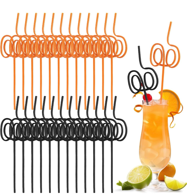 lot 4483 image: 4 PCS Halloween Pumpkin Shape Drinking Straws Plastic Crazy Silly Straws with 2 Colors Non-Disposable Pumpkin Theme Props for Cocktails Halloween Party Supplies Party Favors Decorations - Retail $0