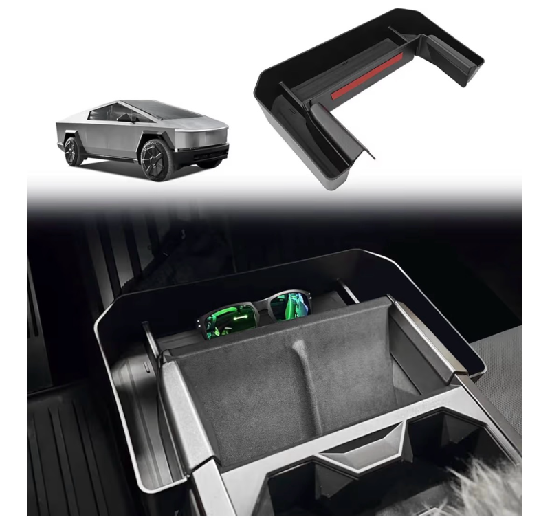 lot 4518 image: BestEvMod Center Console Front Organizer Cup Holders Front Tray Compatible with Tesla Cybertruck 2024 Accessories Pickup Console Storage Box Tray Custom fit (Cup Holder Front) - Retail $0