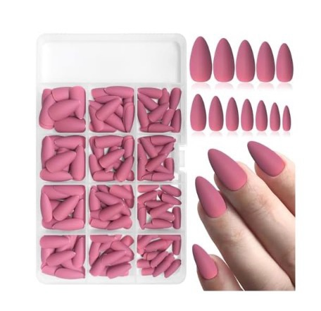 lot 4571 image: Lifextol 240PCS Almond Press on Nails Medium Fake Nails Matte Pink Acrylic Nails Press ons Nail Short Stiletto False Nail Tips Glue on Almond Artificial Fingernail & Nail Glue Ahdesive Tabs for Women - Retail $0