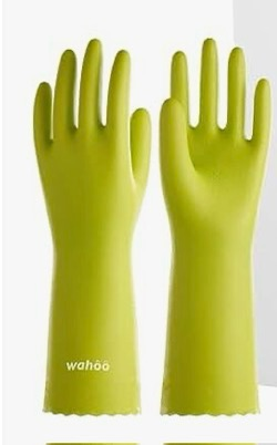 lot 4608 image: wahoo Skin-Friendly Cleaning Gloves, Cotton Flocked Lined Dishwashing Gloves, Reusable, Non-Slip, Waterproof, Bud Tender, Small - Retail $0