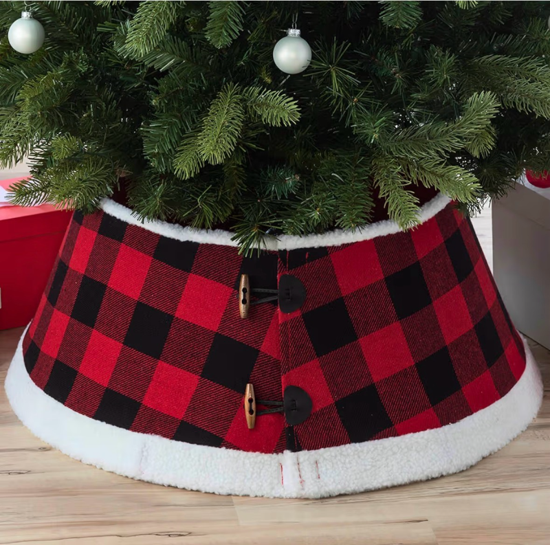 lot 4621 image: New Traditions - Buffalo Check Stand Band Christmas Tree Collar with Toggle - BlackRed - Retail $0