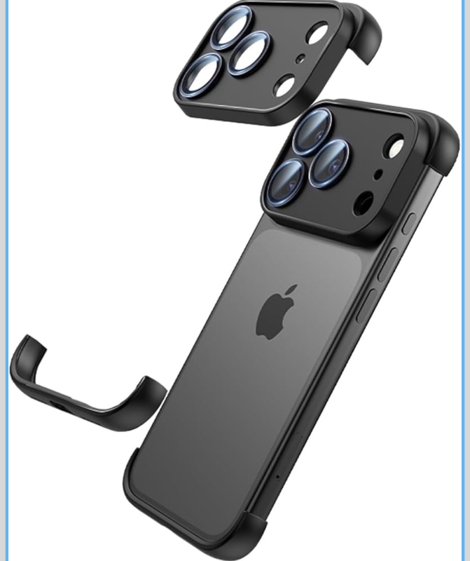 lot 4679 image: for iPhone 17 Pro Bumper Case Compatible with MagSafe, Minimalist Frameless Corner Protection Pad with Camera Lens Protector, No Back Soft Silicone TPU Shockproof for iPhone17 Pro (Black) - Retail $0