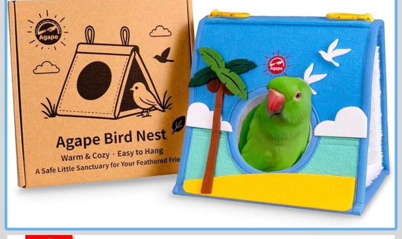 lot 4717 image: Agape Bird Nest for Bird Cages, Warm Plush Bed for Small, Medium & Large Parrots, Hanging Hammock for Parakeet, Budgie, Cockatiel, Lovebird, Conure, Bird Cage Accessories - Retail $0