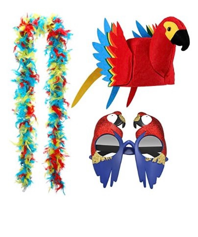 lot 4723 image: Pasimy 3pcs Parrot Hat Colorful Party Feather Boas Hawaiian Parrot Party Sunglasses for Kids and Adults Party Supplies Decoration - Retail $0