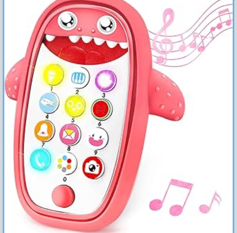 lot 4771 image: Baby Shark Cell Phone Toy Removable Teether Case, Light, Music Adjustable Volume Kid Play Learn Fake Phone Infant Toddler, Preschool Holiday Birthday Present Gift for Girl Boy 12 Months (Red) - Retail $0
