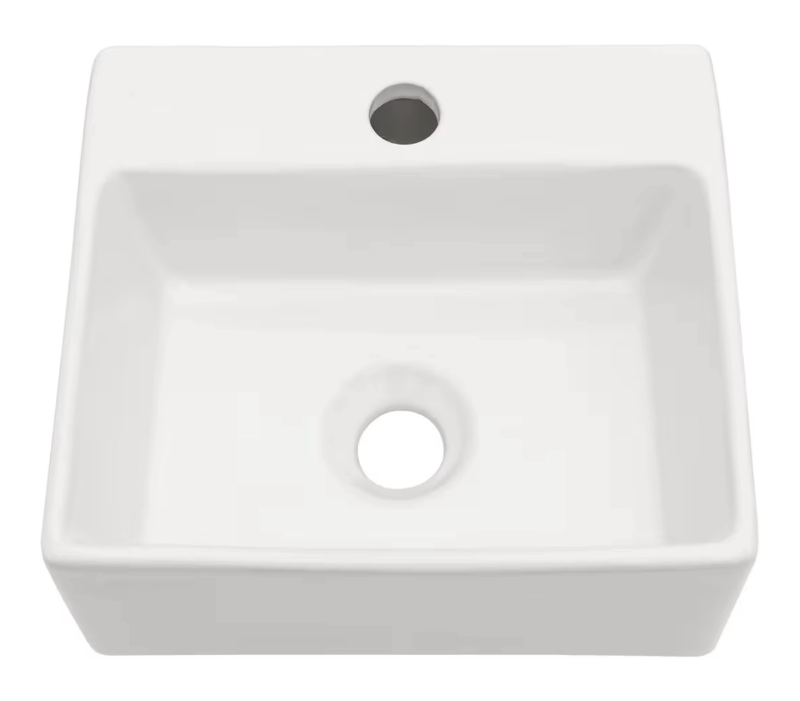 lot 8581 image: Lordear Floating Bathroom Sink Wall Mounted Corner Sinks White Ceramic Sink 13.6X11.6 Inch Glossy White Small Tiny Room Washing Basin - Retail $0