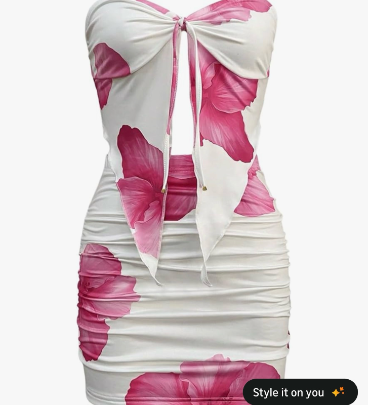 lot 2212 image: SOLY HUX Womens Summer 2 Piece Mini Skirt Sets Floral Strapless Tube Tops and Bodycon Skirt Vacation Outfits