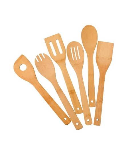lot 2473 image: Bamboo Kitchen Utensils, 6 pcs Nonstick Spatula Tools with Handles, Heat Resistant Spatula Set, Non-stick Cooking Utensil, Premium Wooden Spoon Sets - Retail $0