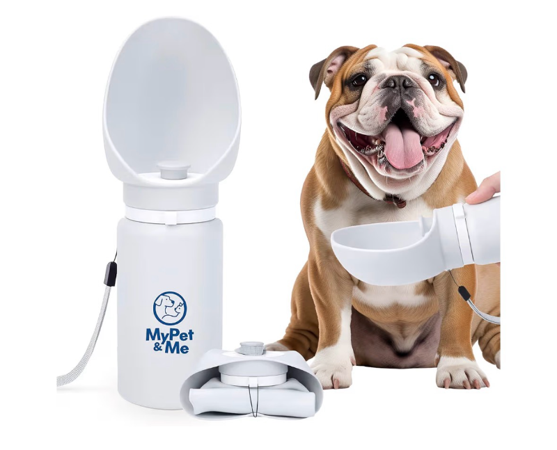 lot 2712 image: My Pet & Me Foldable Dog Water Bottle Portable - 550ml18.5oz - Water Bottle for Dogs with Foldable Drinking Bowl, Leakproof, Compact, Lightweight & Durable Hydration Solution On-The-Go - Retail $0