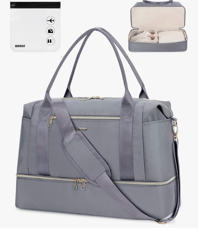 lot 3273 image: WANDF For Spirit Airlines Personal Item Bag 18x14x8 Underseat with Wet Pocket & Shoe Compartment & Tsa Approved Toiletry Bag - Retail $0