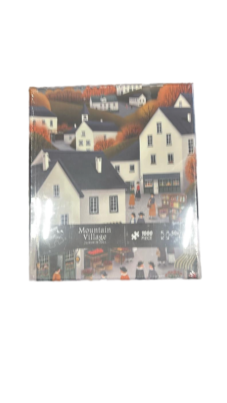 lot 3545 image: PICKFORU Mountain Village 1000 Piece Puzzle for Adults, Retro Autumn House Jigsaw Puzzle, Vintage Fall Cottages Theme as Home Decor - Retail $0
