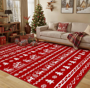 lot 4776 image: PureCozy Christmas Area Rug 5x7 Red Kitchen Washable Carpet Xmas Snowflake Holiday Decor Indoor Throw Rug Living Room Soft Low Pile Carpet Non Slip Bedroom Dining Room Office Nursery Bathroom