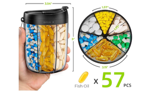 lot 4789 image: AUVON Large Pill Organizer, Pill Dispenser for Holding 6 Various Vitamins, Pill Box Case with Anti-Mixing & Wide Opening Design, Easy to Retrieve Meds, Includes 20 Pcs Stick-on Labels