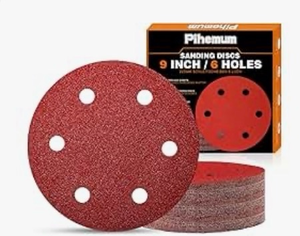 lot 4790 image: Hordion 16PCS 9 Inch Sanding Discs 150 Grit, 6 Hole Hook and Loop Sandpaper, Round Sanding Pads for Random Orbital Sanders