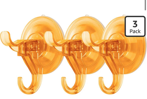 lot 4794 image: Antimbee 3 Pack Suction Cup Hooks, Wreath Hangers, Removable Small Suction Cups for Shower, Bathroom, Glass, Door, Windows, Kitchen-Up to 11 lbs on Smooth Surface (Transparent Orange)