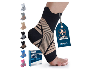 lot 4801 image: Doctors Select Copper Ankle Sleeve - Foot and Ankle Compression Sleeve, Arch Support Socks, Compression Ankle Brace, Black with Copper