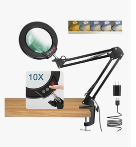 lot 4804 image: 10X Magnifying Glass with Light and Clamp, 5 Color Modes Stepless Dimmable LED Desk Lamp, LED Lighted Magnifier for Close Work Reading Repair Crafts