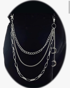 lot 4823 image: Pants Chain Men Women Jeans Belt chain Multilayers Moon Charm Wallet Chains Hip Hop Pants Chain Wallet Chain Shorts Chain