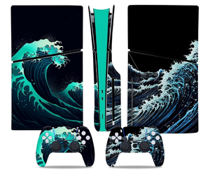 lot 4824 image: Full Skin Sticker for PS5 Console Disc Edition Vinyl Skin Decal Cover for PS5 Controller Sea Wave (Wave) white