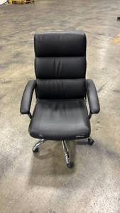 lot 1012 image: Black Leather Executive Office Chair with Chrome Base - Retail $150