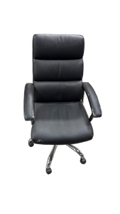 lot 1013 image: Black Leather Executive Office Chair with Chrome Base - Retail $120