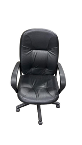 lot 1014 image: Black Leather Executive Office Chair with Swivel Base (missing one wheel) - Retail $75
