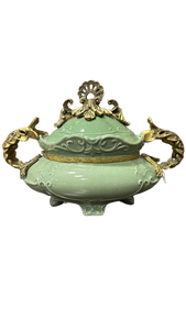 lot 4827 image: Celadon Green Porcelain Covered Tureen with Bronze Ormolu Mounts vintage  - Retail $150