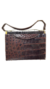 lot 4832 image: Brown Crocodile Embossed Leather Handbag vintage  - Retail $75